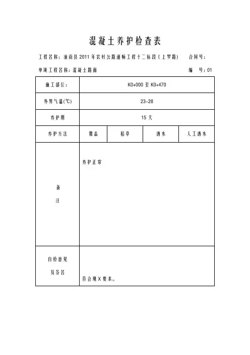 混凝土养护检查表