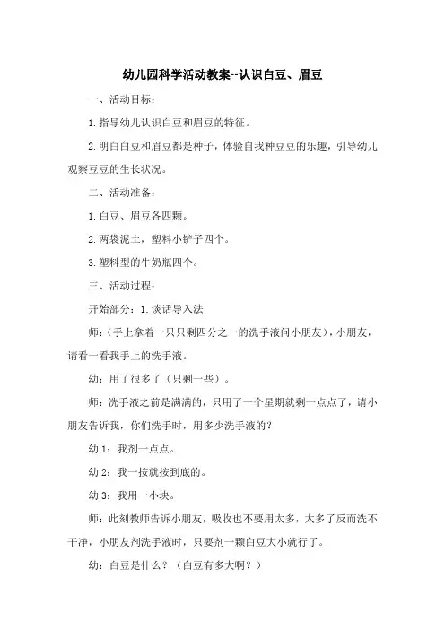 幼儿园科学活动教案--认识白豆、眉豆