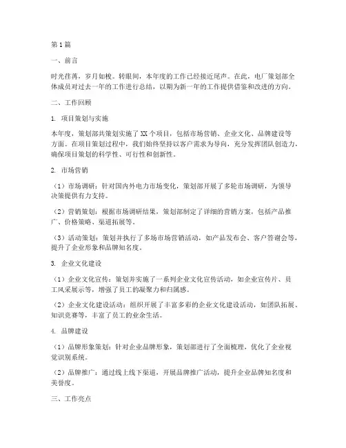 电厂策划部年度总结(3篇)