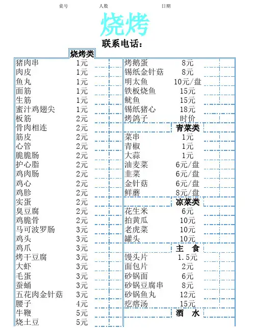 烧烤菜单