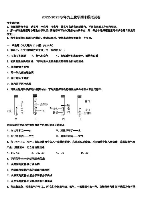 2022-2023学年广东省广州市九年级化学第一学期期末达标测试试题含解析
