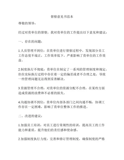 督察意见书范本