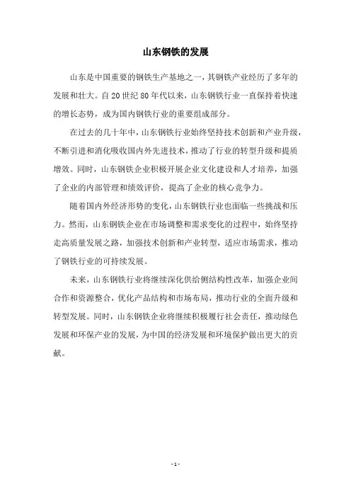山东钢铁的发展