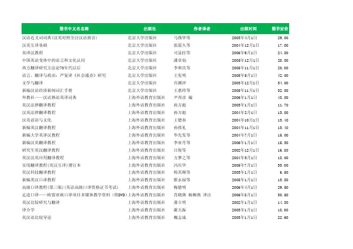图书中文名名称 出版社 作者译者 出版时间 图书定价 汉语