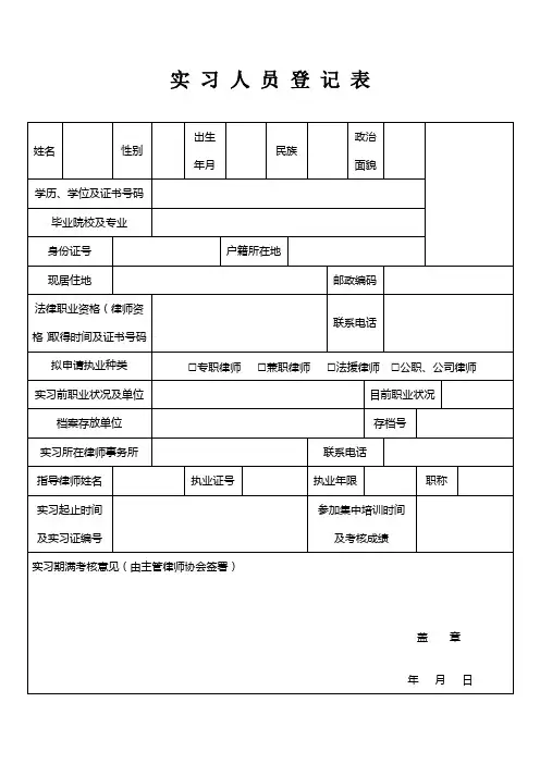 实习律师证申请表-山东省律师协会