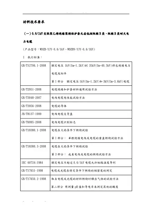 电缆材料技术要求内容