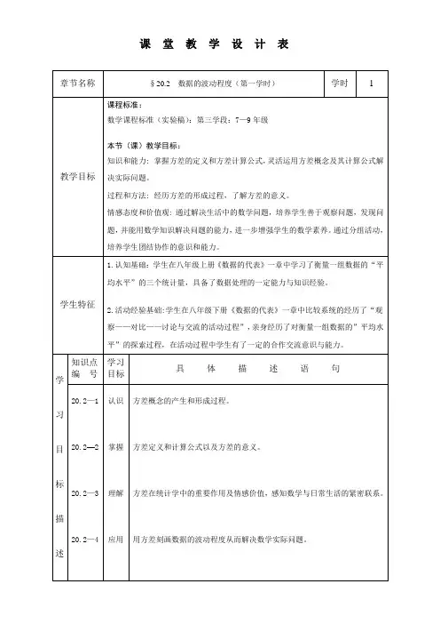 20.2.1数据的波动程度.2.1数据的波动程度课堂教学设计