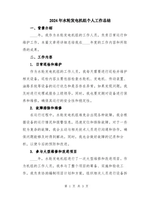 2024年水轮发电机组个人工作总结