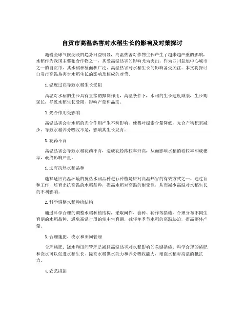 自贡市高温热害对水稻生长的影响及对策探讨