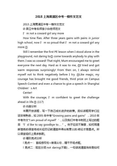 2015上海黄浦区中考一模作文范文