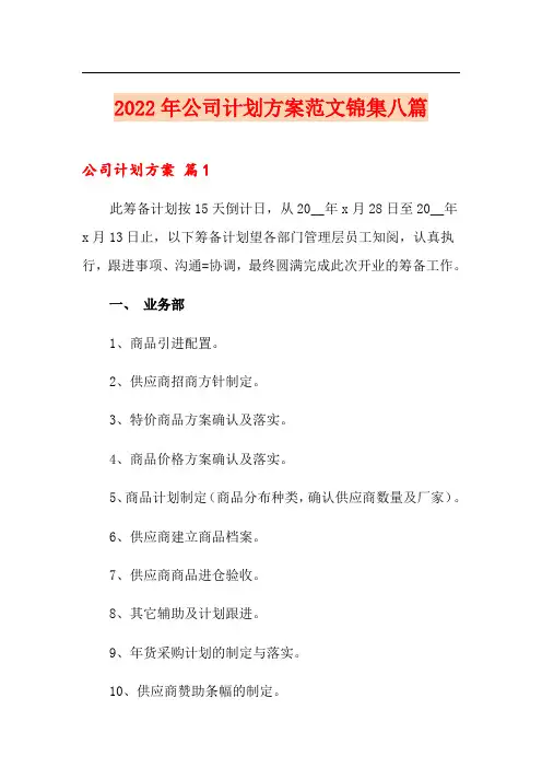 2022年公司计划方案范文锦集八篇
