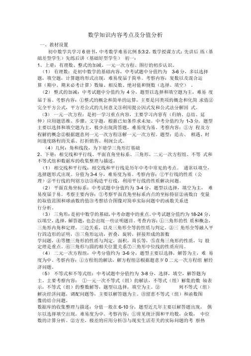 (完整版)初中数学知识点考点归纳及分值分析