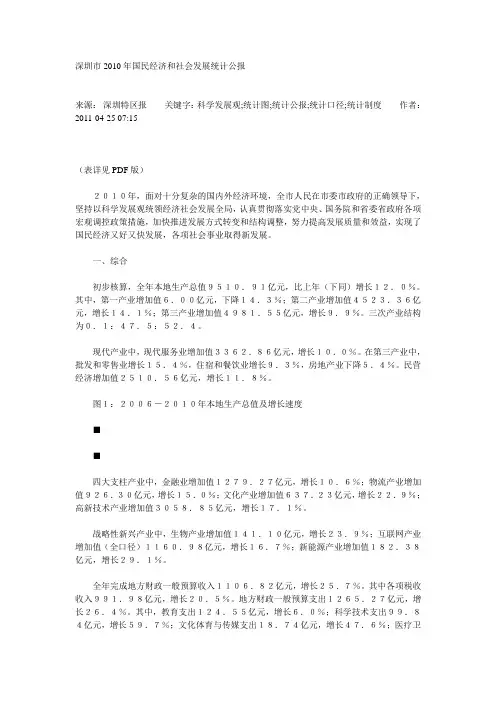 深圳市2010年国民经济和社会发展统计公报