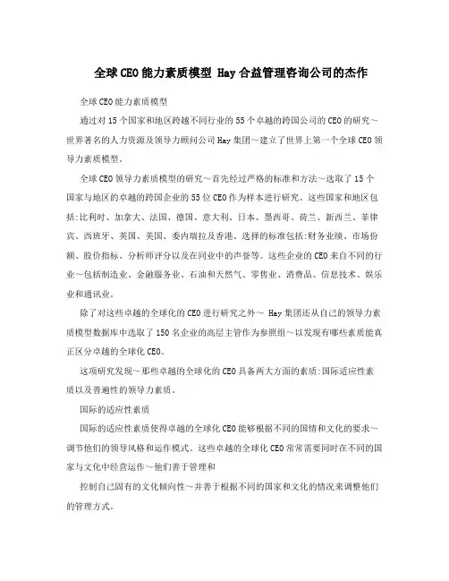 全球CEO能力素质模型Hay合益管理咨询公司的杰作