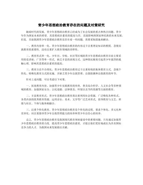青少年思想政治教育存在的问题及对策研究