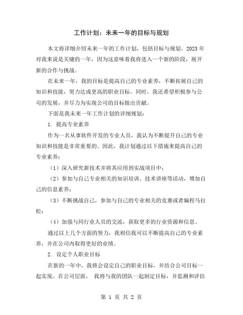 工作计划：未来一年的目标与规划