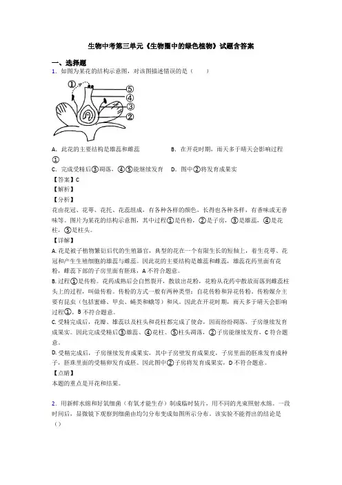 生物中考第三单元《生物圈中的绿色植物》试题含答案