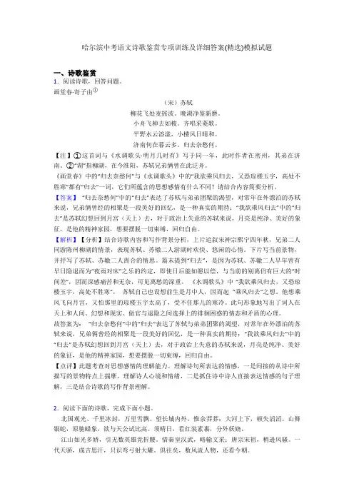 哈尔滨中考语文诗歌鉴赏专项训练及详细答案(精选)模拟试题