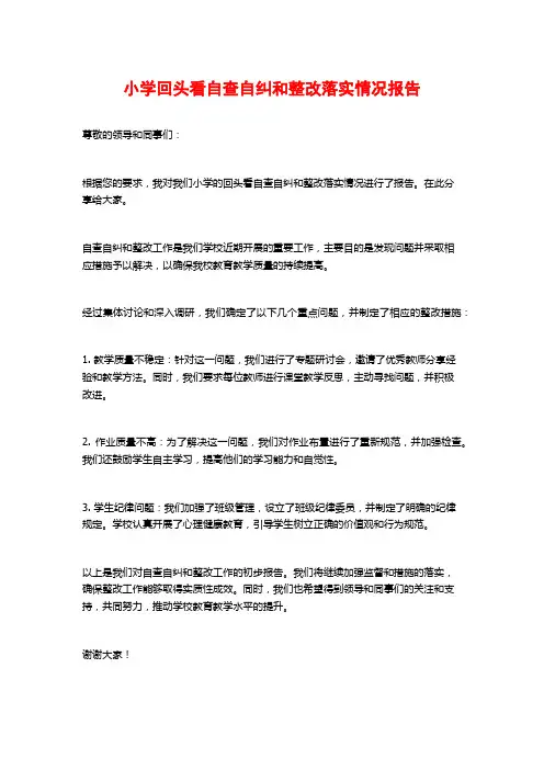 小学回头看自查自纠和整改落实情况报告