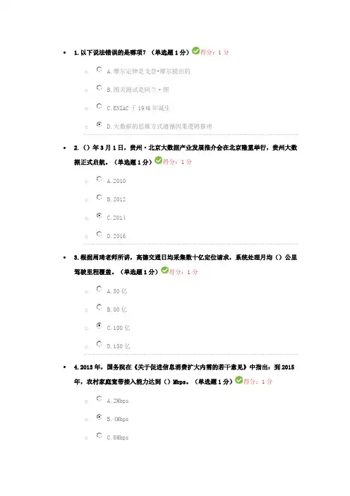 贵州省专业技术人员在线学习满分 试题及答案