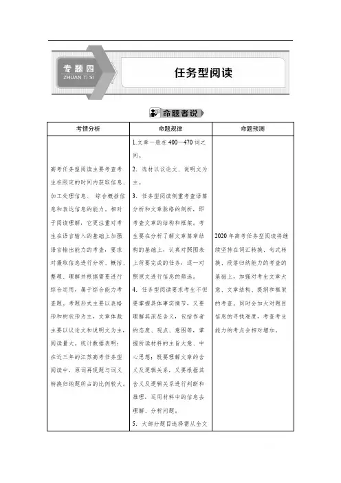 2020江苏高考英语二轮讲义：专题四 任务型阅读 