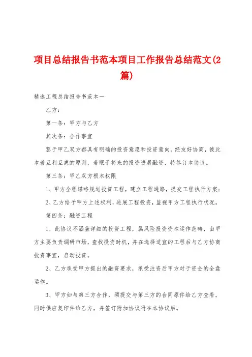 项目总结报告书范本项目工作报告总结范文(2篇)
