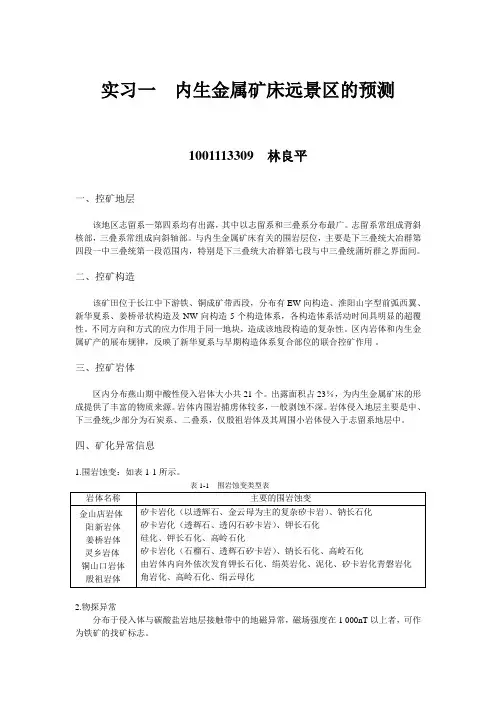 内生金属矿床远景区的预测