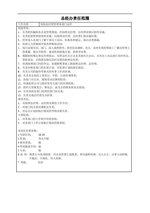 总经办部门职能