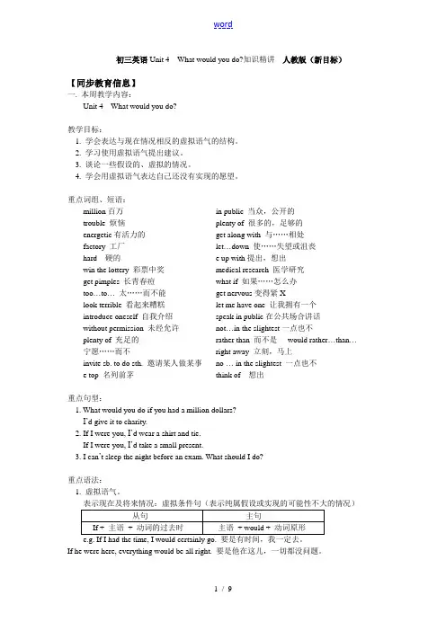 初三英语Unit4  What would you do知识精讲 人教版(新目标)