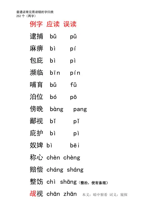 普通话常见易读错的字归类