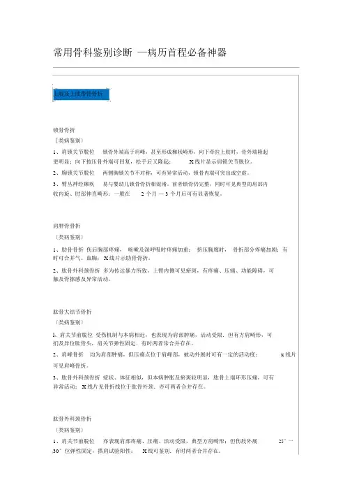 常用骨科鉴别诊断—病历首程必备神器