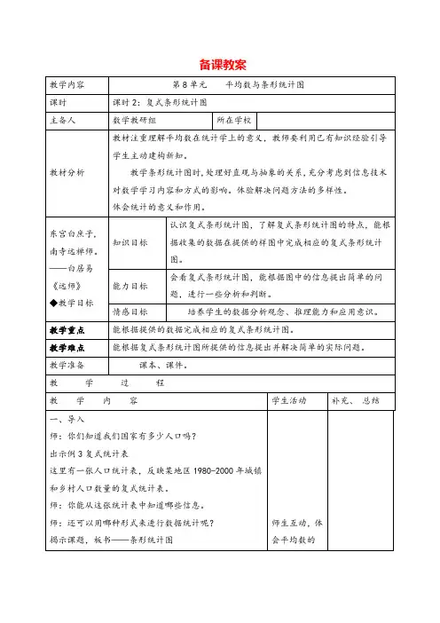 人教版四年级下册数学_复式条形统计图导学案