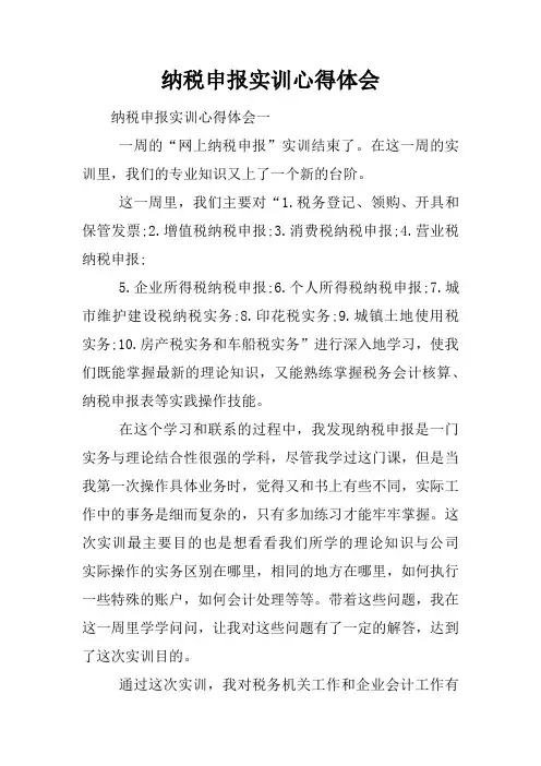 纳税申报实训心得体会