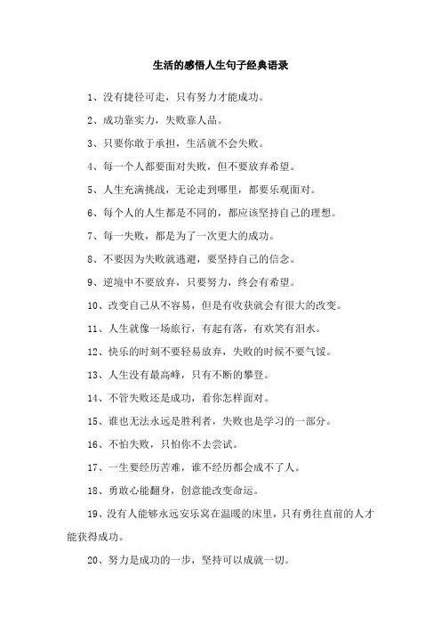 生活的感悟人生句子经典语录