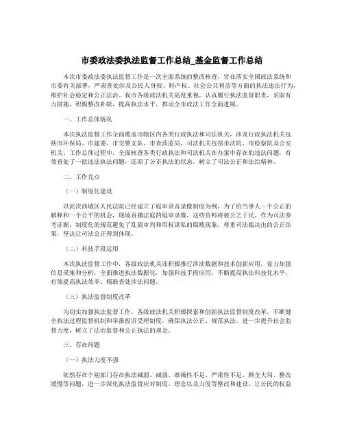 市委政法委执法监督工作总结_基金监督工作总结