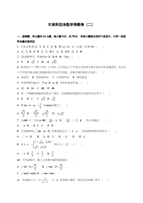 2020—2021年高考总复习数学高职招考押题卷及参考答案(精品试题).docx