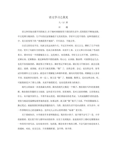 语文学习之我见 初三作文