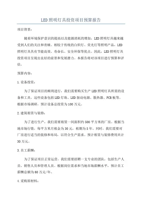 LED照明灯具投资项目预算报告