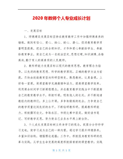 2020年教师个人专业成长计划