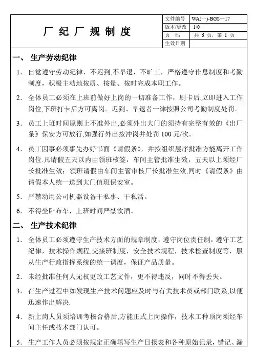 厂纪厂规制度