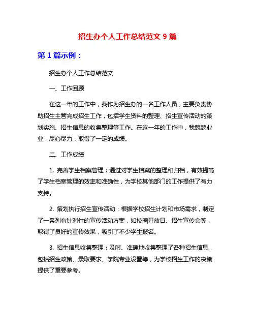 招生办个人工作总结范文9篇