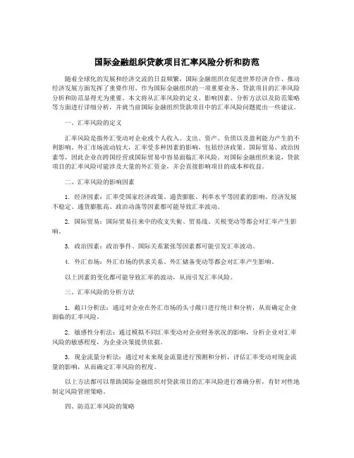 国际金融组织贷款项目汇率风险分析和防范