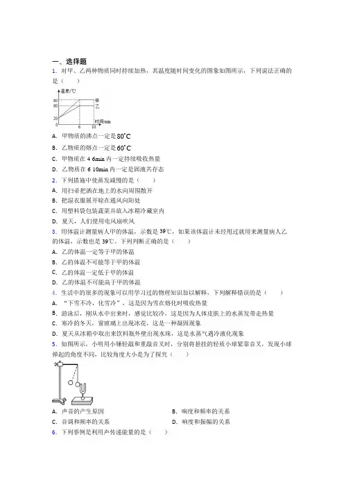 新人教版初中物理八年级上册期中测试(答案解析)(6)