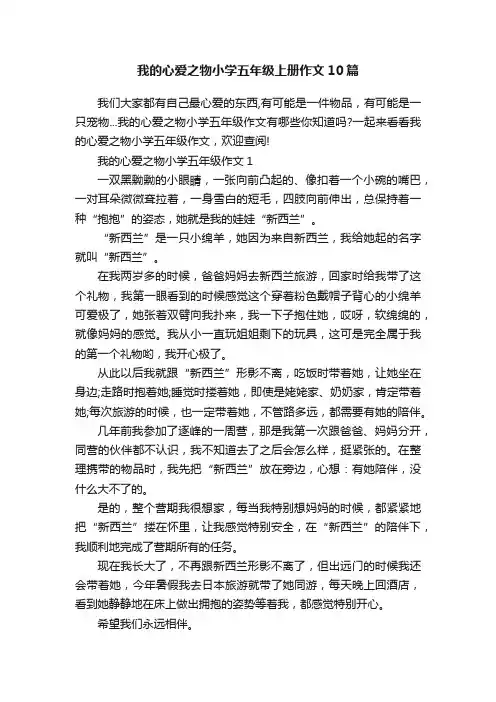 我的心爱之物小学五年级上册作文10篇
