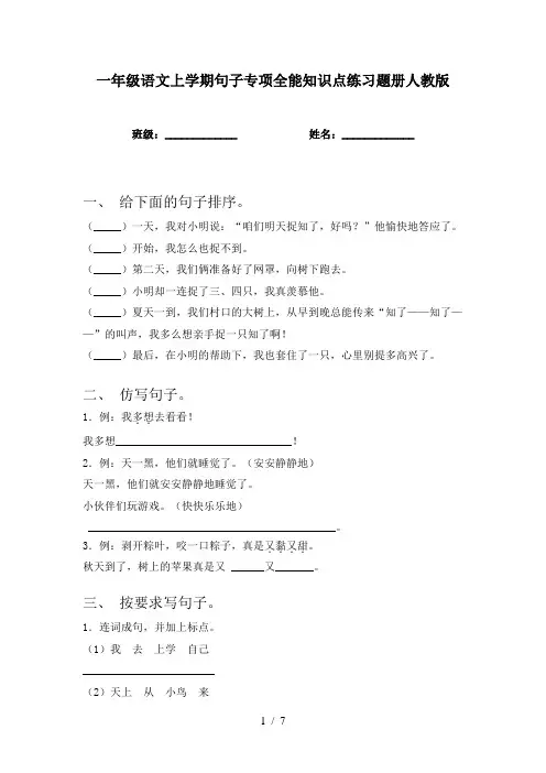 一年级语文上学期句子专项全能知识点练习题册人教版