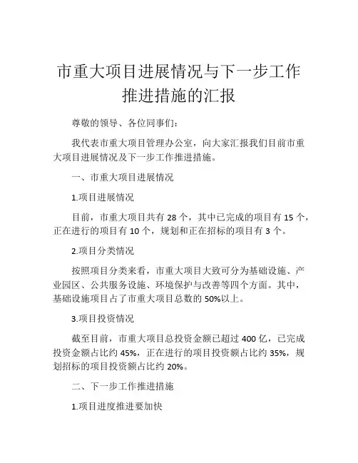 市重大项目进展情况与下一步工作推进措施的汇报