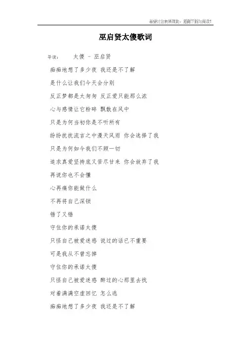 巫启贤太傻歌词