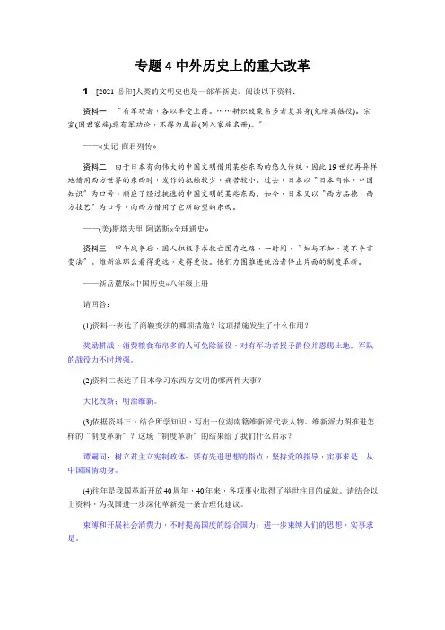 专题4中外历史上的重大改革