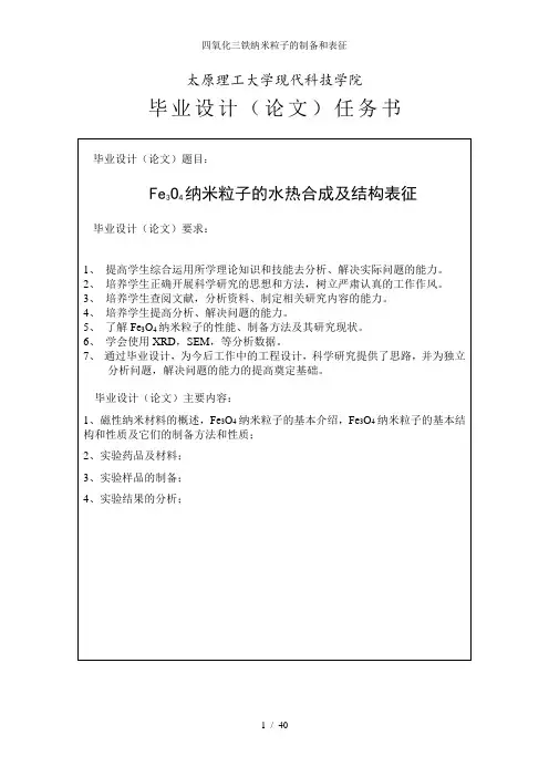 四氧化三铁纳米粒子的制备和表征