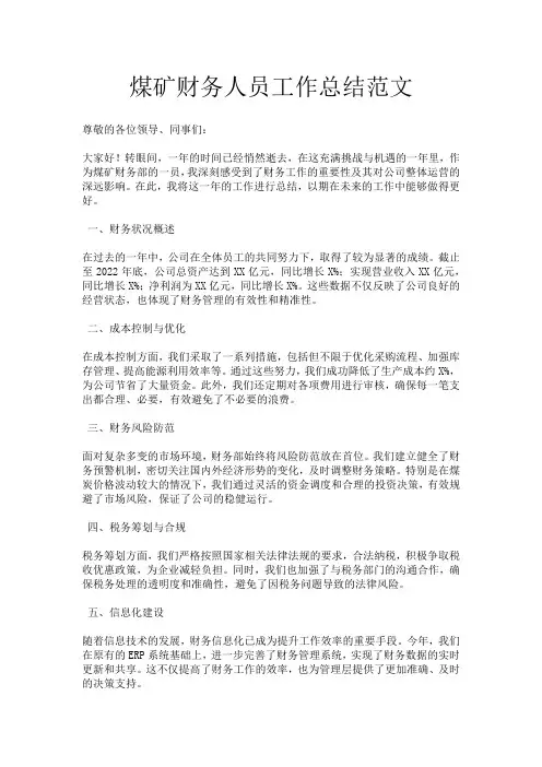 煤矿财务人员工作总结范文